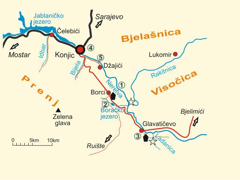 Map of Neretva River - Upper Course