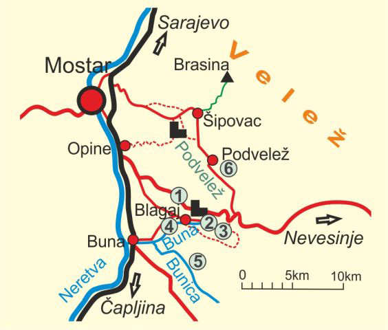 Map of  Wine Route and Međugorje