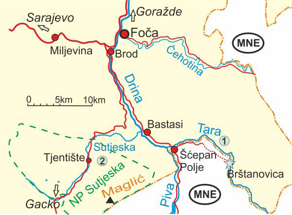 Map of Tara River and Sutjeska NP