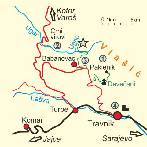 Map of Mount Vlašić and Travnik
