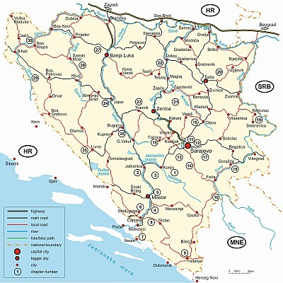 Map of Bosnia with location of all 30 chaptes from the book.